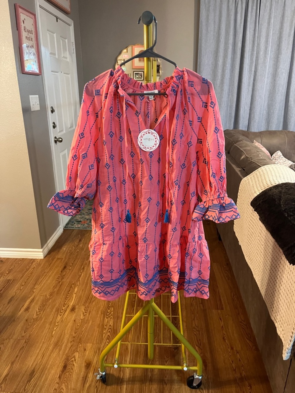 Umgee Coral Pink and Navy Mini Dress